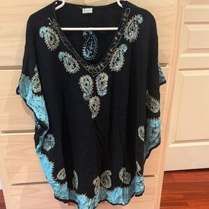 Chic Black and Blue Embroidered Women's Tunic